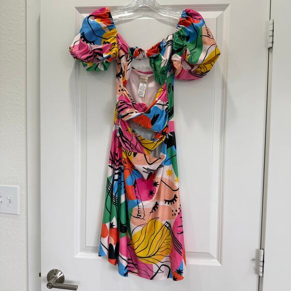 Agua Bendita x Revolve Amber Dress Puff Sleeve Cutout Mini Printed Size M NWT - Picture 5 of 7